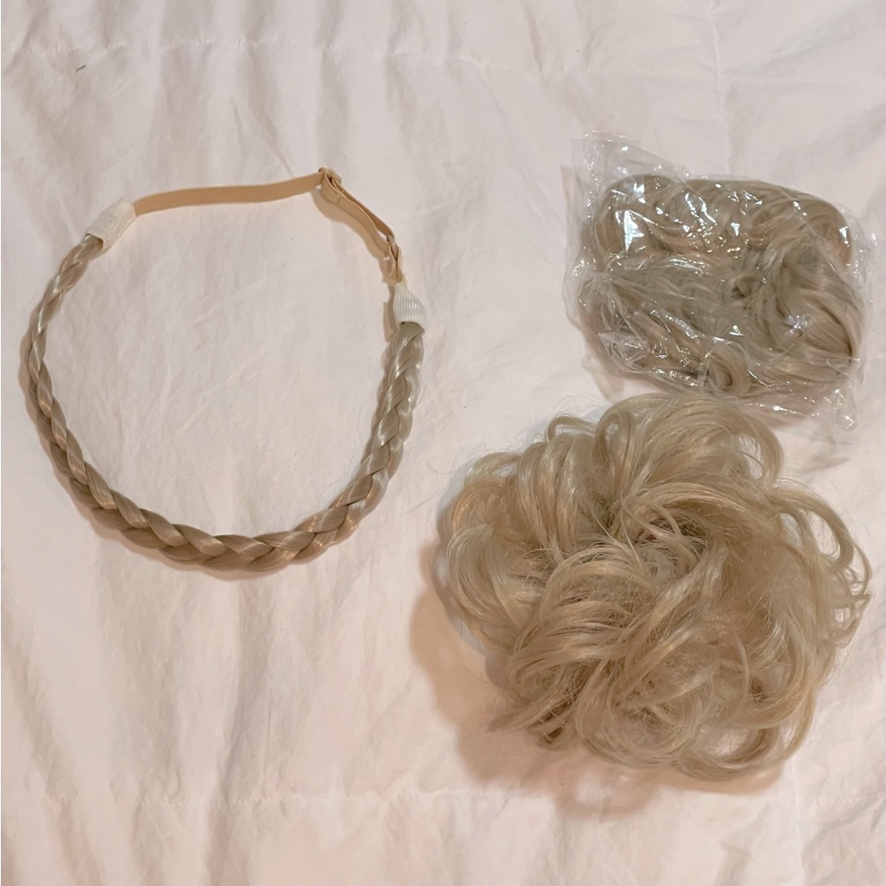 2 Synthetic faux buns and braid headband - dirty blonde
